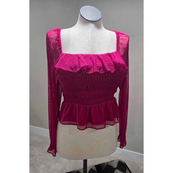 LC Lauren Conrad Womens Hot Pink Square Neck Smocked Maxi Skirt and With Ruffle - Picture 6 of 9